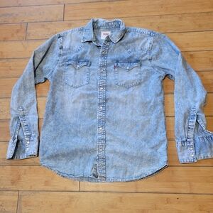 Vintage Levi's Distressed Western Denim Shirt, Pearl Snaps Men's M